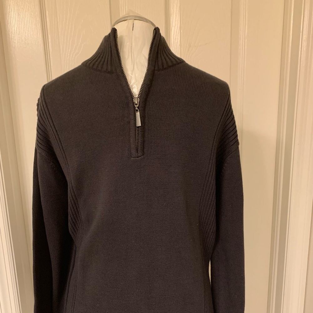 Kenneth Cole Men’s 100% Cotton Sweater. Brown. Sz L. 3/4 Zip. Mocked crew neck.